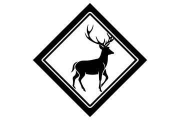 Deer in diamond frame silhouette vector illustration