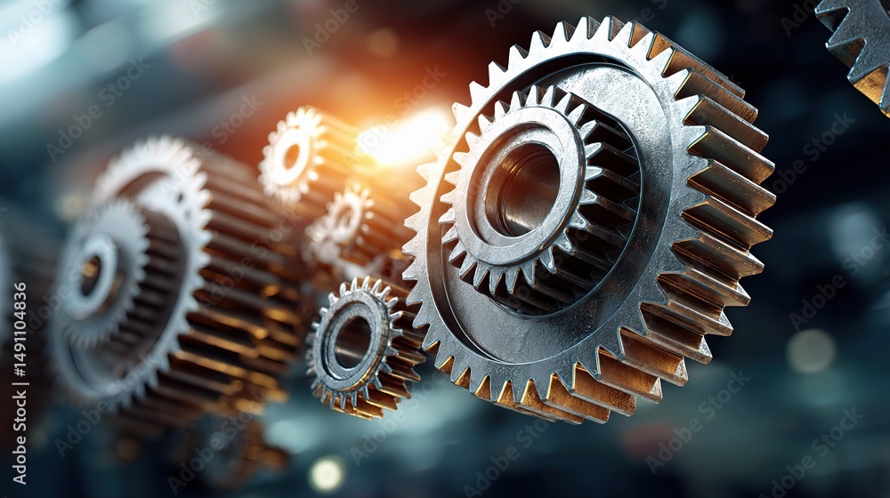 Poster abstract blurred background of gears and mechanism with light effects