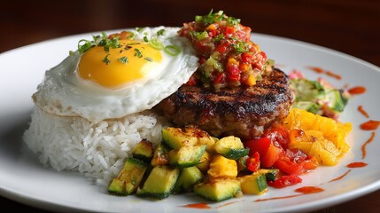 Delicious loco moco recipe hawaiian comfort food with fried egg rice and hamburger patty for lunch dinner