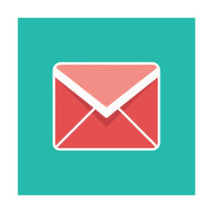 Flat design email envelope icon on a teal background representing communication and messaging