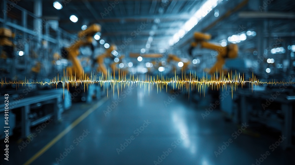 Poster digital waveform overlay in a high-tech factory assembly line
