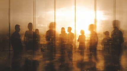 Diverse Employees Silhouettes Working Together Against Sunset Glow