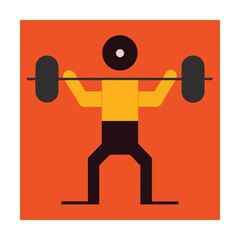Abstract illustration of a weightlifter performing a barbell lift with a flat design