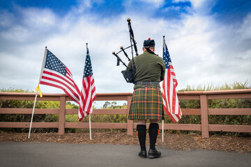 Musician playing the bagpipe