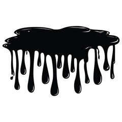 Black ink splatter and drips on a white background, Black dripping paint with irregular shape, abstract art design