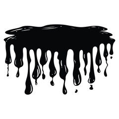 Black ink splatter and drips on a white background, Black dripping paint with irregular shape, abstract art design
