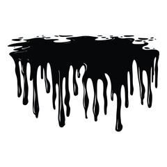 Black ink splatter and drips on a white background, Black dripping paint with irregular shape, abstract art design