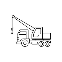 Image of a truck craneVector images of construction equipment. Linear contour drawings of heavy industrial vehicles and special equipment. Equipment for servicing buildings and structures.