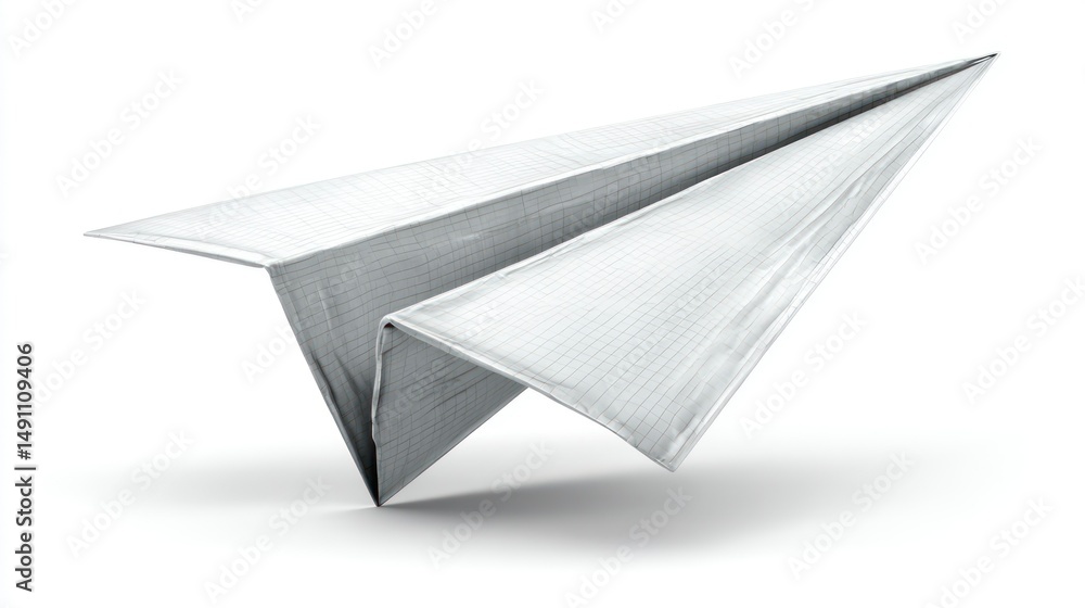 Poster paper airplane in flight a detailed 3d model with grid texture for design and creativity