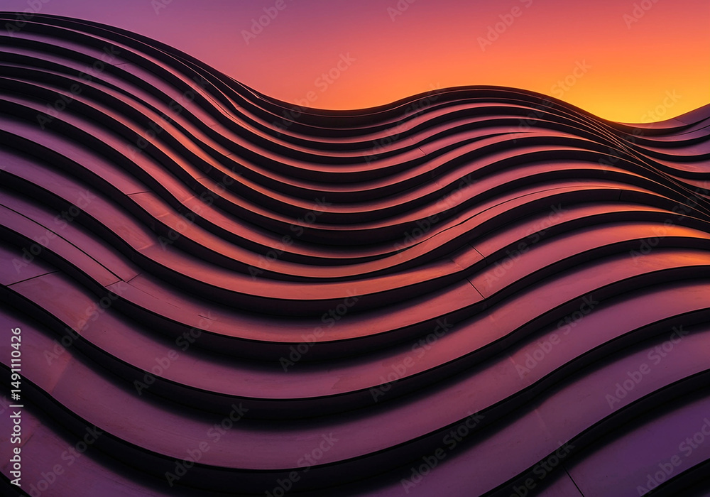 Poster architectural wave design with sunset sky features a modern wave pattern and architectural design cr