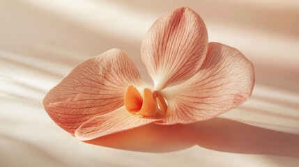 Delicate peach orchid blossom on a soft backdrop.
