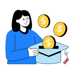 Mortarboard with dollar, flat design of educational fees