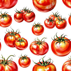 red tomato, healthy food, vegetable, pattern, seamless texture. watercolor illustration. artificial intelligence generator, AI, neural network image. background for the design