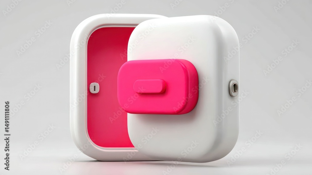 Poster modern minimalist safe with bold pink and white design featuring a sleek handle and secure loc