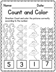 Ocean Animals Counting Numbers to 100. Math Worksheets
