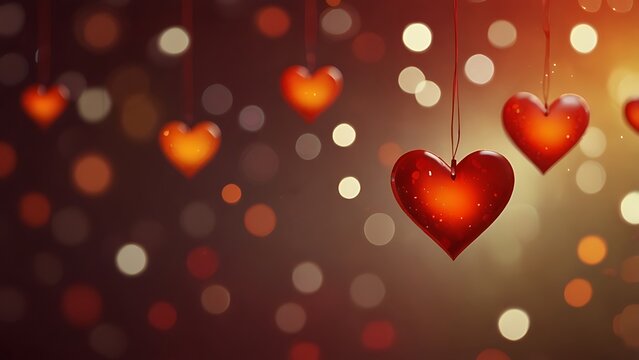 Hearts aglow suspended in love whispering sweet sentiments and embracing warmth with bokeh light and