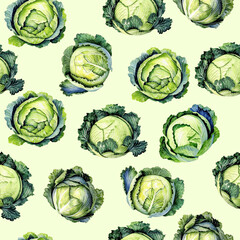 white cabbage, healthy food, vegetable, pattern, seamless texture. watercolor illustration. artificial intelligence generator, AI, neural network image. background for the design