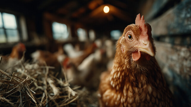 Gallina di razza Isa Brown in un pollaio