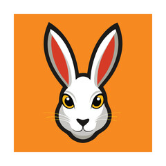 Obraz premium Adorable cartoon illustration of a white rabbit face on an orange background.