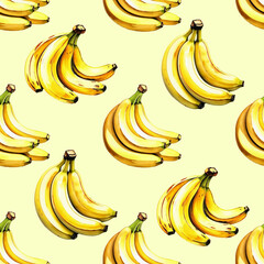 ripe yellow banana, sweet fruit, pattern, seamless texture. watercolor illustration. artificial intelligence generator, AI, neural network image. background for the design