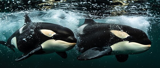 Two Orcas swimming in water