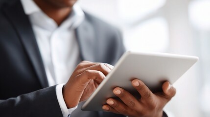 Professional Recruiter Reviewing Resumes on a Tablet Device