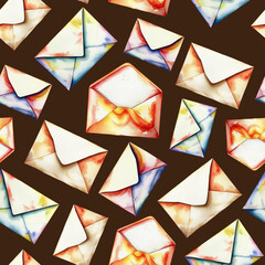 envelope for writing, pattern, seamless texture. watercolor illustration. artificial intelligence generator, AI, neural network image. background for the design