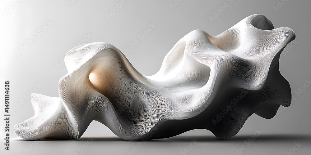 Poster abstract white sculpture with internal light source on a neutral background for digital art and desi