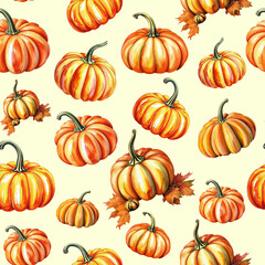 orange pumpkins, October 31, Halloween, pattern, seamless texture. watercolor illustration. artificial intelligence generator, AI, neural network image. background for the design