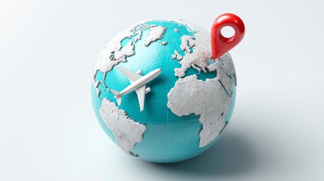 Global Travel Concept with Airplane and Location Pin on Earth Globe