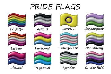 Set of colorful LGBTQ+ pride flags Gender equality and sexual identity pride flags collection LGBTQIA community pride month