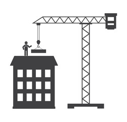 worker on house lift weight with crane machine icon