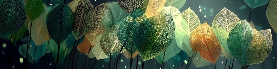 Ethereal Foliage: A mesmerizing tableau of translucent leaves dances in the light, evoking a sense of serenity and the delicate beauty of the natural world. 