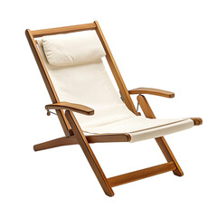 Contemporary Reclining Wooden Beach Chair with a Re Isolated on Transparent Background