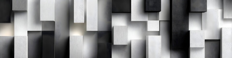 Abstract Monochrome Blocks: A modern abstract composition of geometric blocks in varying shades of gray and black creates a dynamic, visually captivating pattern. 