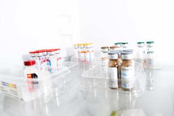 Close-up of the medical apulas. Concept of inoculation, vaccination.
