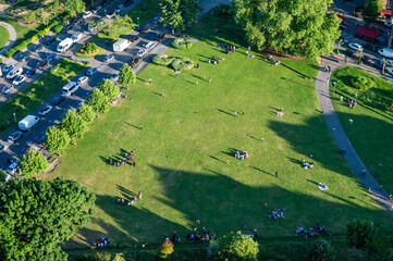 The Josaphat park with multi cultutal groups of families in the green recreation zone in ...