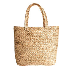 Bohemian Straw Tote Bag with Detailed Artisanal Weave Isolated on Transparent Background