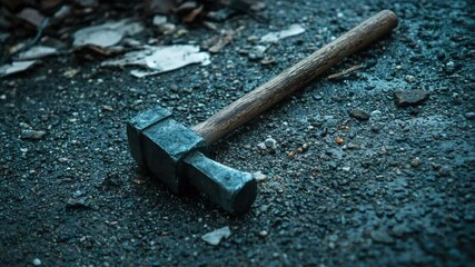 A hammer lying on the ground next to some rocks - Powered by Adobe