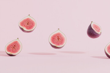 Fresh and juicy figs artistically arranged on a pink backdrop