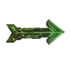 Futuristic Arrow with Digital Accents in Neon Lime Isolated on Transparent Background