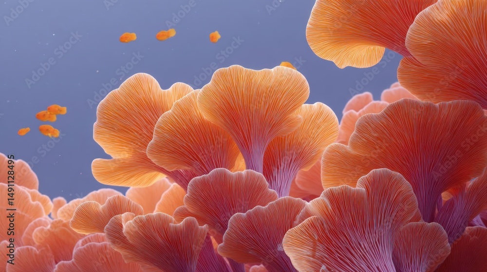 Aufkleber close-up of a group of orange-colored mushrooms. the mushrooms are arranged in a cluster, with some 