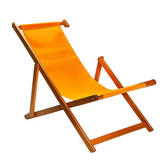 Contemporary Fold Away Wooden Beach Chair with Orange Leather Isolated on Transparent Background
