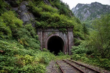 Golden Hour Pouring Into Abandoned Train Tunnel
