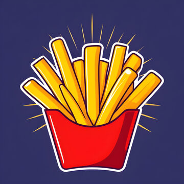 fries logo vector, french fries graphic, french fries digital art, french fries fast food icon, fries in red box vector, golden fries illustration, hot fries vector, crispy snack illustration, tasty f