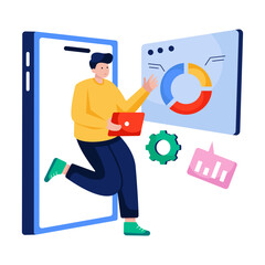 A flat design illustration of mobile data presentation