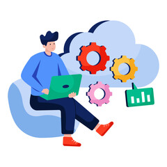 Conceptual flat design illustration of cloud setting