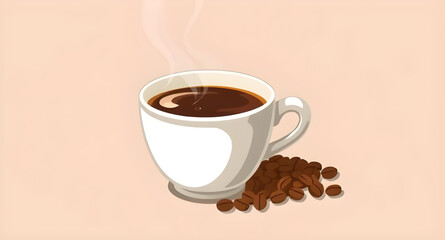 coffee with beans in cup, warm coffee with beans, cup with coffee beans, coffee beverage with beans, breakfast coffee with beans, coffee cup surrounded by beans, coffee with beans top view, cup of cof