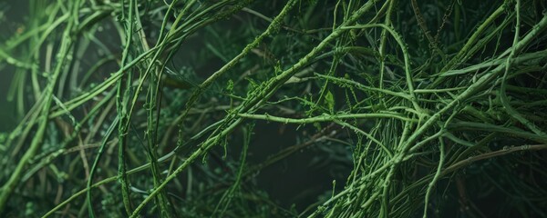 Intricate green organic lines, abstract wallpaper design , trendy, texture, branch