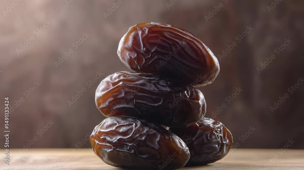 Poster a collection of fresh dates piled high on a wooden table
